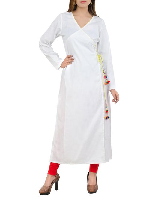 white rayon angrakha kurta - 12879628 - Very Small Image - 1
