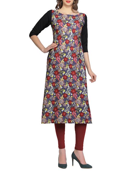 black crepe straight kurta - 12879868 - Very Small Image - 1