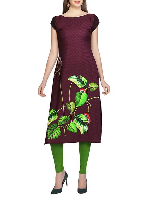 WINE COLORED crepe straight kurta - 12879906 - Very Small Image - 1