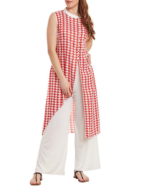 red viscose asymmetric kurta - 12881077 - Very Small Image - 1