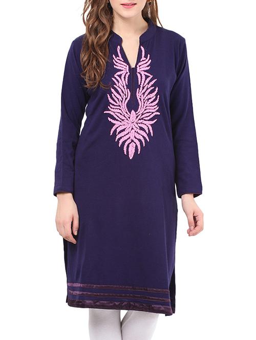 purple cotton woolen kurta - 12881305 - Very Small Image - 1