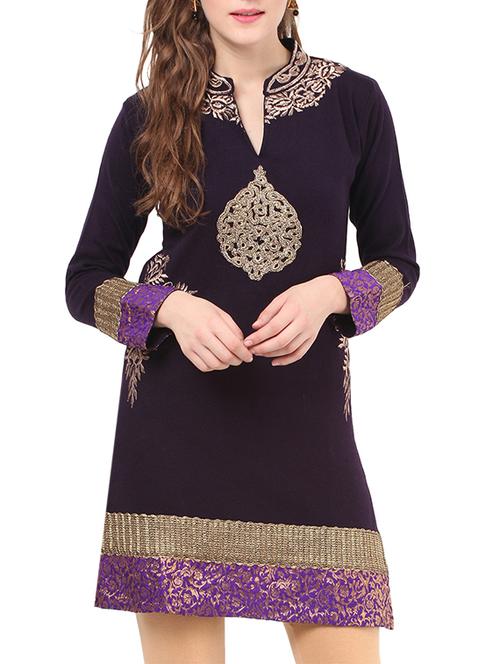 purple cotton woolen kurta - 12881315 - Very Small Image - 1