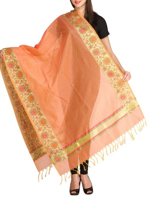 orange chanderi dupatta - 12881904 - Very Small Image - 1