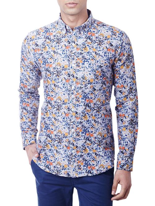 white cotton floral print casual shirt - 12882956 - Very Small Image - 1