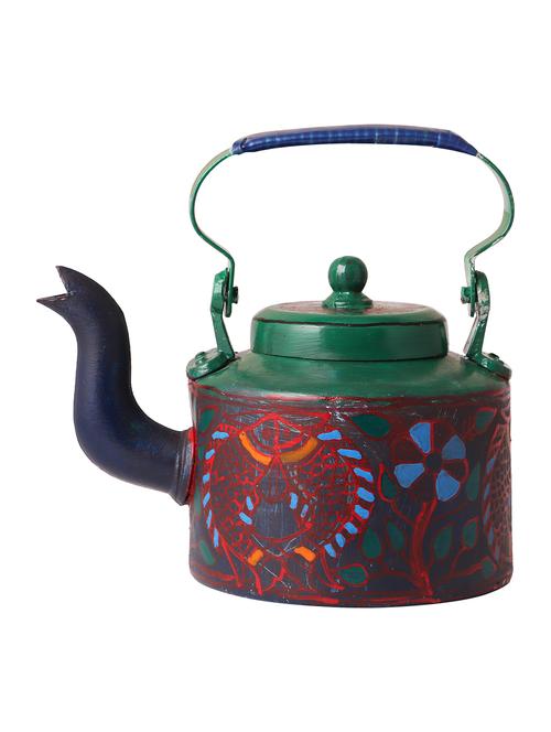 imithila madhubani folk art designer handpainted tea/coffee kettle in mithila style with auspicious fishes in beautiful colors - 12884486 - Very Small Image - 1