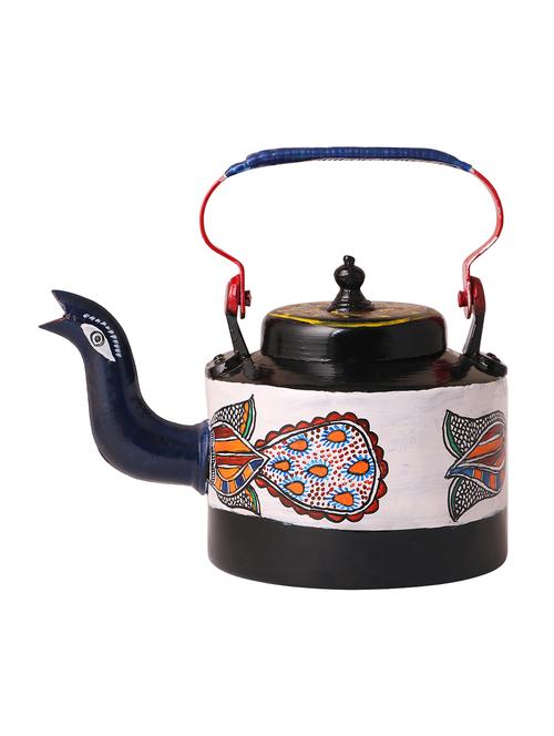 imithila madhubani folk art designer handpainted tea/coffee kettle with a beautiful peacock - 12884487 - Very Small Image - 1