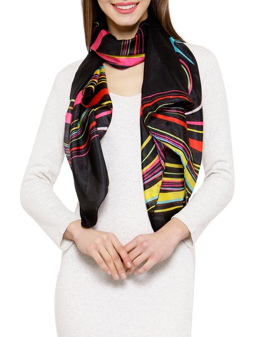 black printed pure silk scarf - 12884748 - Very Small Image - 1