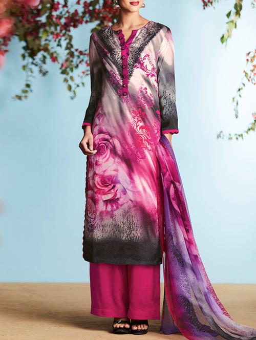 multi colored printed unstitched plazzo suit - 12888401 - Very Small Image - 1