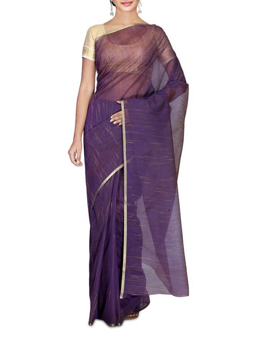 violet hand woven supernet saree - 1288980 - Very Small Image - 1