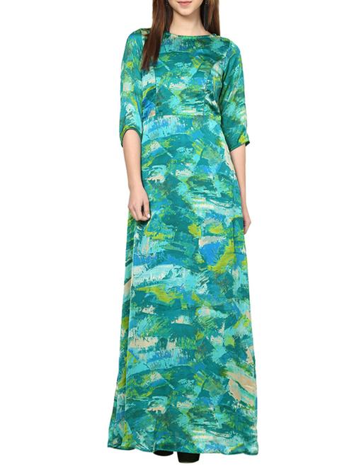 green printed crepe maxi dress - 12890572 - Very Small Image - 1