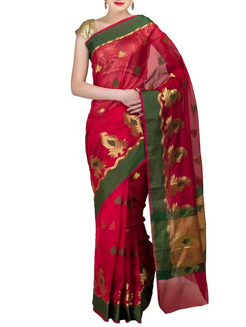 red art silk banarasi saree with blouse - 12892698 - Very Small Image - 1