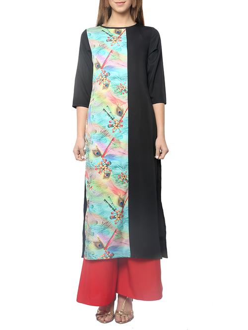 black rayon straight kurta - 12894467 - Very Small Image - 1