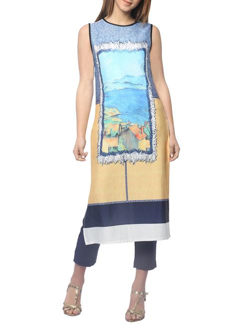 blue rayon straight kurta - 12894470 - Very Small Image - 1
