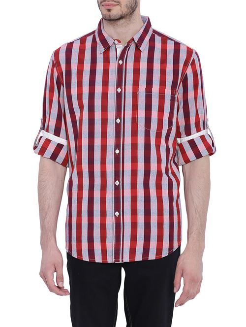 red cotton striped casual shirt - 12895661 - Very Small Image - 1