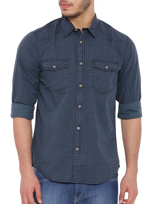 blue cotton printed casual shirt - 12895680 - Very Small Image - 1