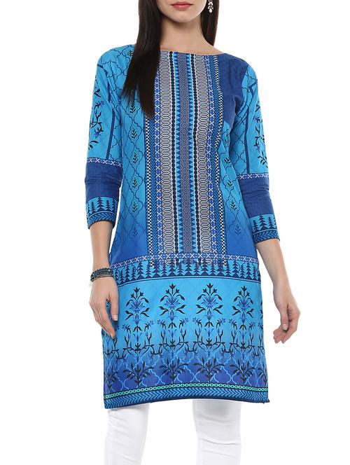 blue cotton straight kurta - 12896352 - Very Small Image - 1