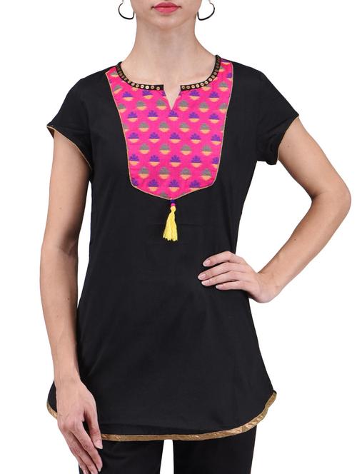 black printed chanderi cotton kurti - 1289688 - Very Small Image - 1