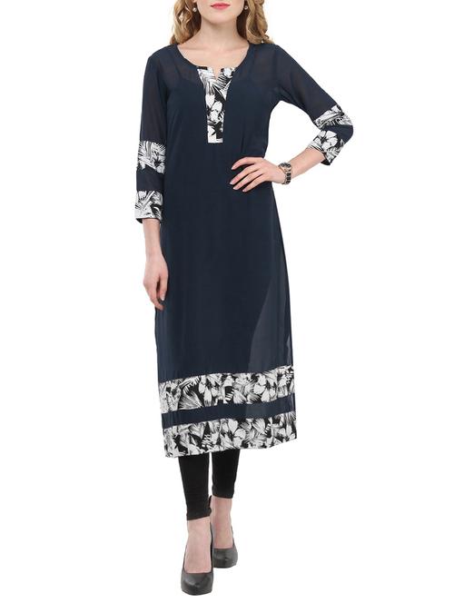 blue georgette straight kurta - 12897862 - Very Small Image - 1