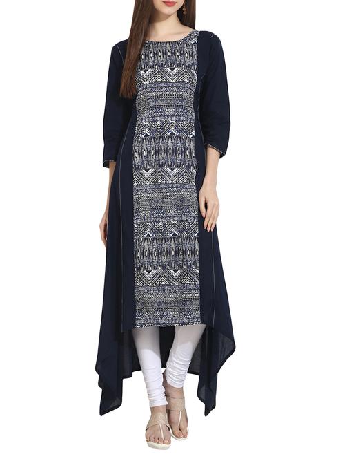 printed asymmetric kurta - 12898119 - Very Small Image - 1