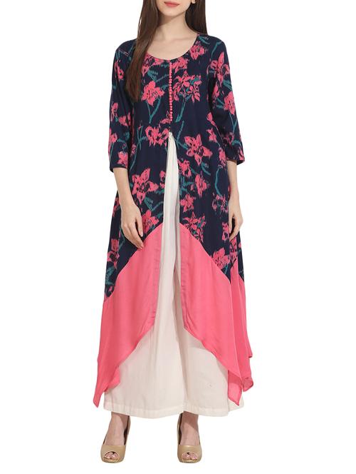 printed asymmetric kurta - 12898135 - Very Small Image - 1