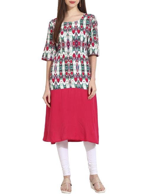 pink rayon straight kurta - 12898141 - Very Small Image - 1