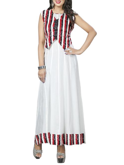 white rayon anarkali kurta - 12900503 - Very Small Image - 1