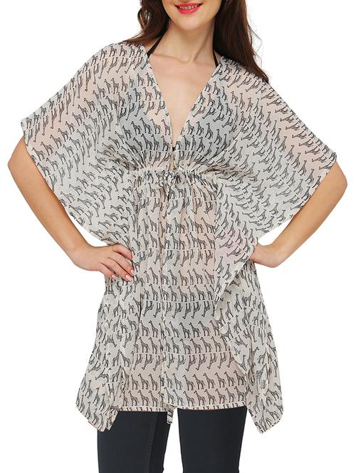 white printed chiffon regular kaftan - 12900739 - Very Small Image - 1