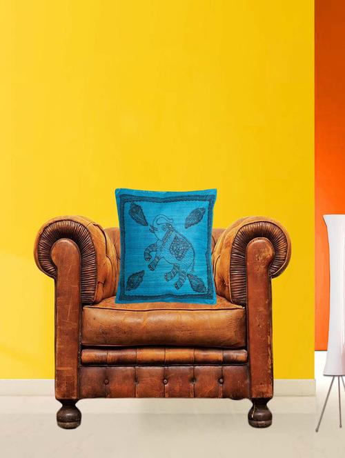 blue silk printed single cushion cover - 12903635 - Very Small Image - 1