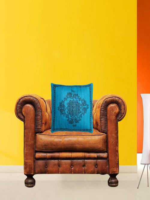 blue silk printed single cushion cover - 12903637 - Very Small Image - 1