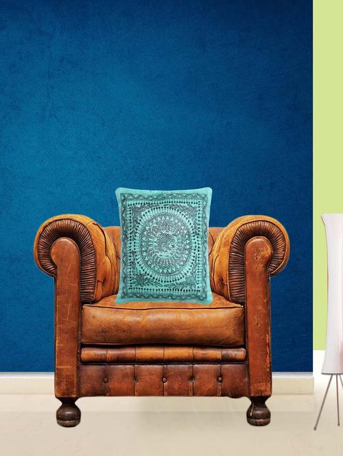 green silk printed single cushion cover - 12903653 - Very Small Image - 1