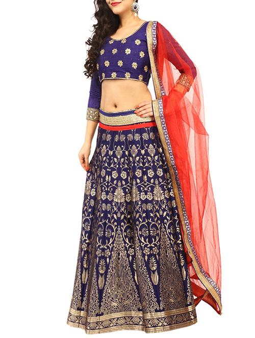 blue embroidered unstitched unstitched lehenga - 12904409 - Very Small Image - 1