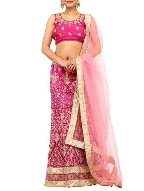 pink embroidered unstitched lehenga set - 12904410 - Very Small Image - 1