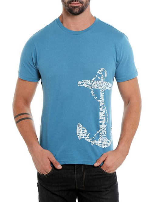 Blue Cotton Printed T-shirt - 12905372 - Very Small Image - 1