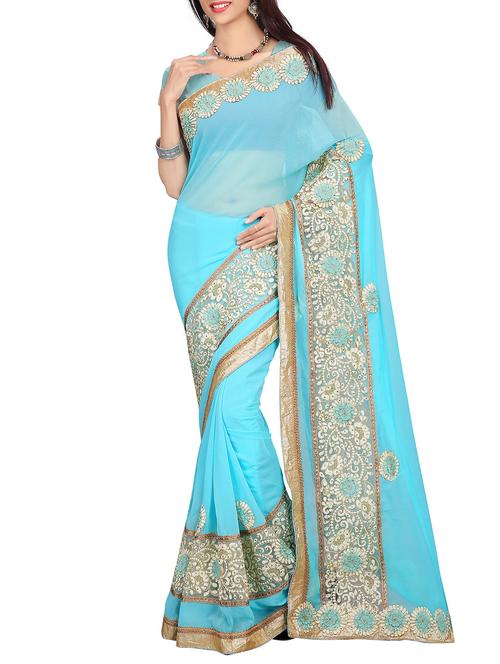 sky blue color chiffon saree with blouse - 12906452 - Very Small Image - 1