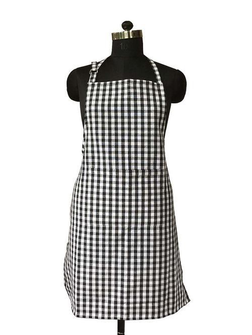 lushomes black gingham checks apron with pocket and adjustable buckle - 12906617 - Very Small Image - 1