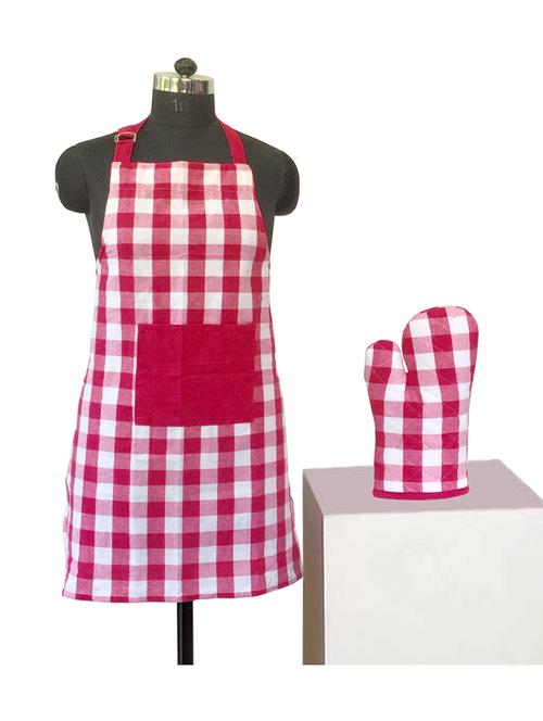 lushomes yarn dyed lilac checks aprons set (1 apron and 1 oven mitten) - 12906655 - Very Small Image - 1