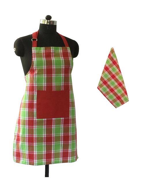 lushomes yarn dyed red and lemon green checks apron set (1 apron and 1 kitchen towel) - 12906656 - Very Small Image - 1
