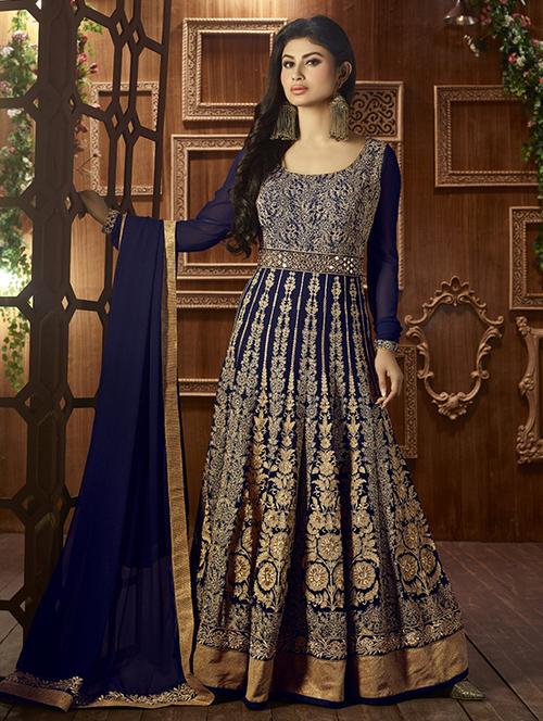blue georgette anarkali dress material - 12906761 - Very Small Image - 1