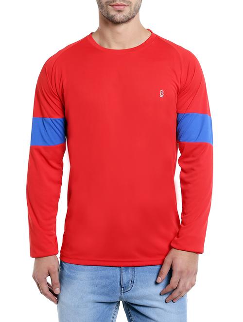 red polyester color block t-shirt - 12907210 - Very Small Image - 1