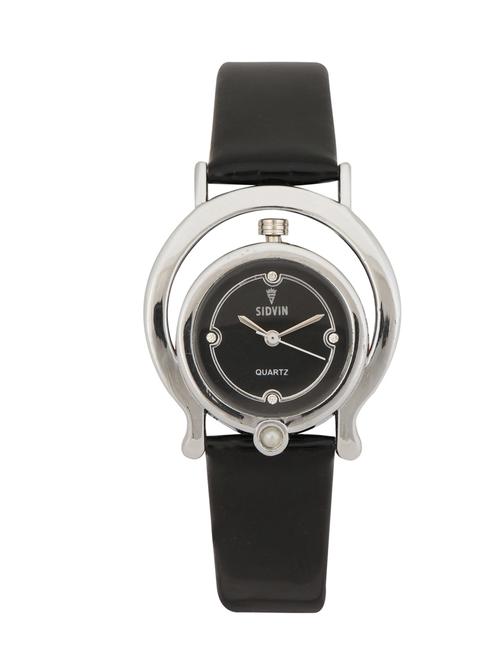 black leather strap round analog watch - 12907833 - Very Small Image - 1