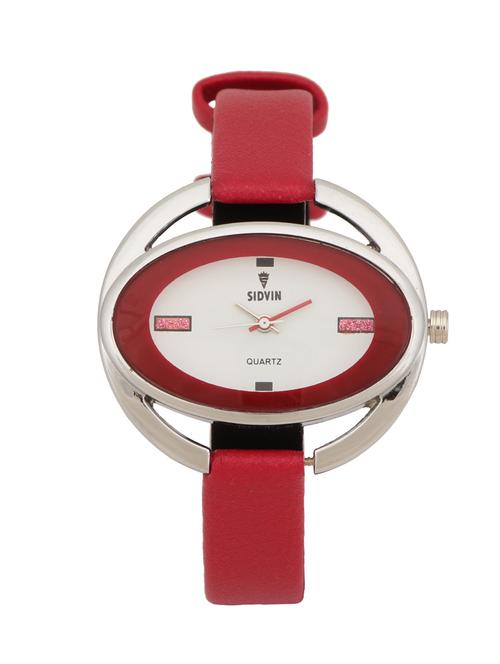 red leather strap oval analog watch - 12907851 - Very Small Image - 1