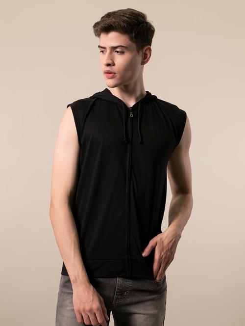 black solid hooded t-shirt  - 12908441 - Very Small Image - 1