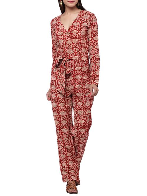 red cotton full leg  jumpsuit - 12908813 - Very Small Image - 1