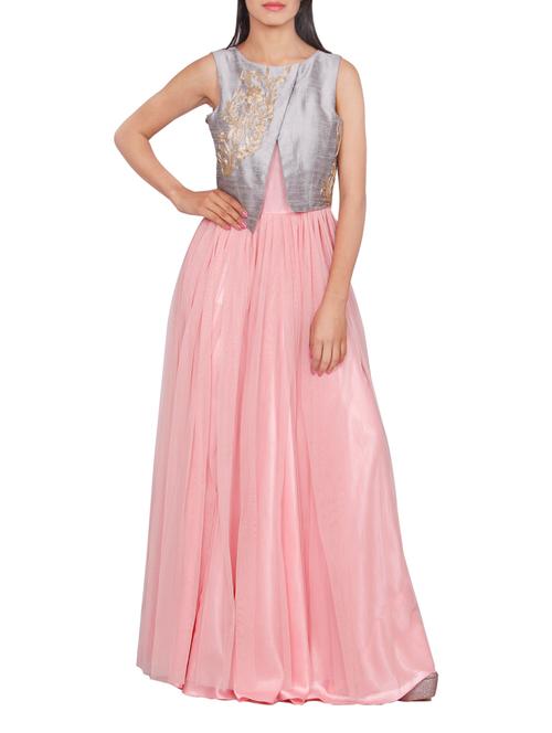 pink embroidered net dress - 12909002 - Very Small Image - 1