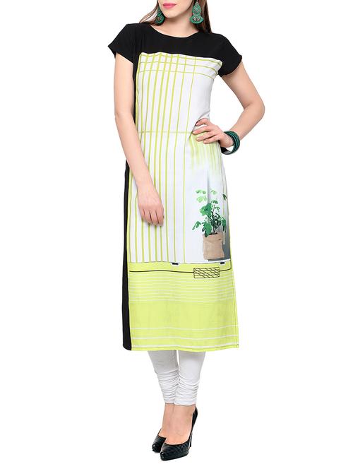 yellow crepe printed Long kurta - 12909797 - Very Small Image - 1