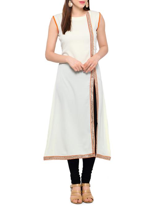 Off white crepe high slit kurta - 12909811 - Very Small Image - 1