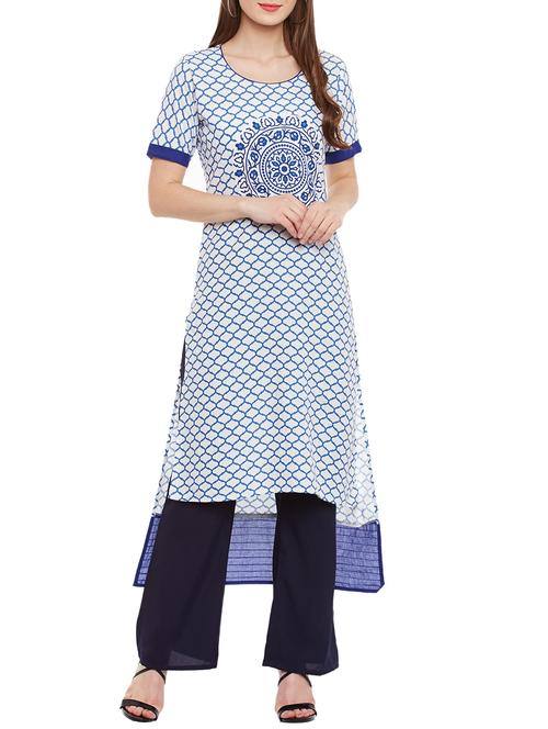 azira white & blue rayon high-low kurta - 12911731 - Very Small Image - 1