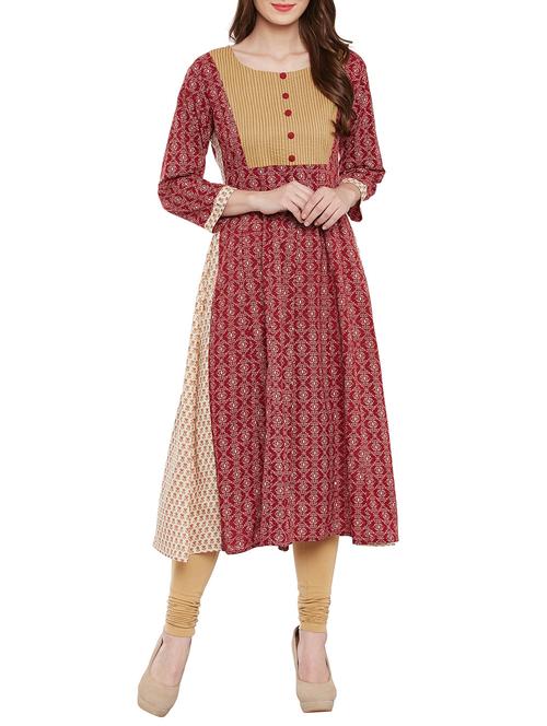 azira printed maroon anarkali kurta - 12911733 - Very Small Image - 1