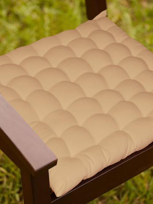 lushomes beige comfy cotton chair cushion with 36 knots & 4 tie backs - 12913393 - Very Small Image - 1