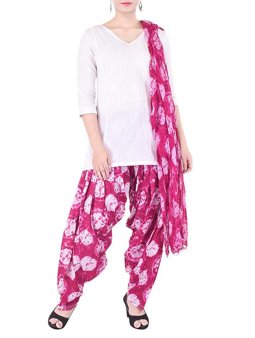 pink printed cotton salwar with dupatta - 12914166 - Very Small Image - 1
